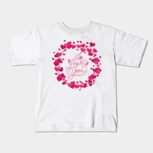 I Love You. Red Hearts Circle Kids T-Shirt